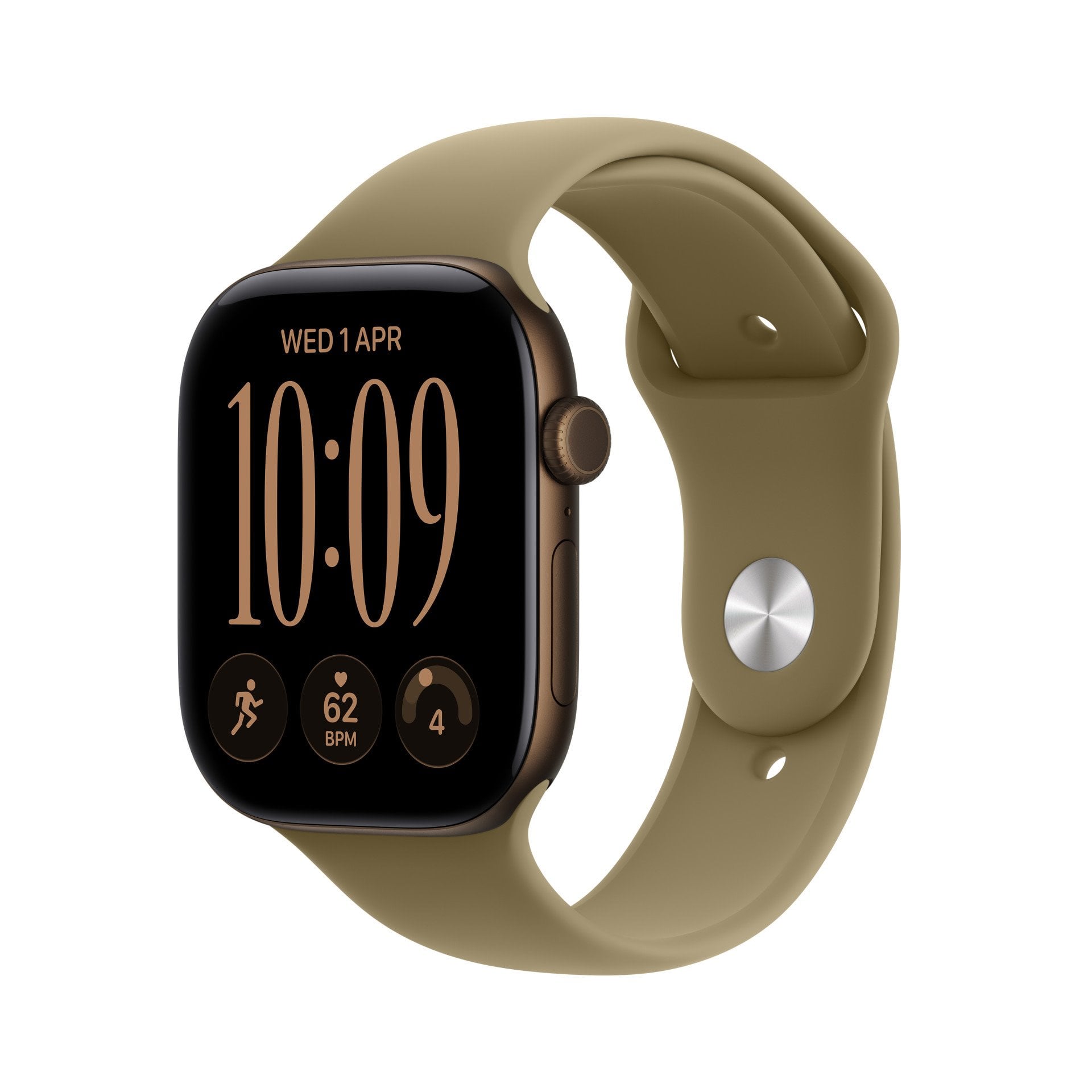 Apple Watch Series 12 GPS 42 mm s puzdrom z tmavobronzového hliníka a olivovým športovým remienkom – M/L