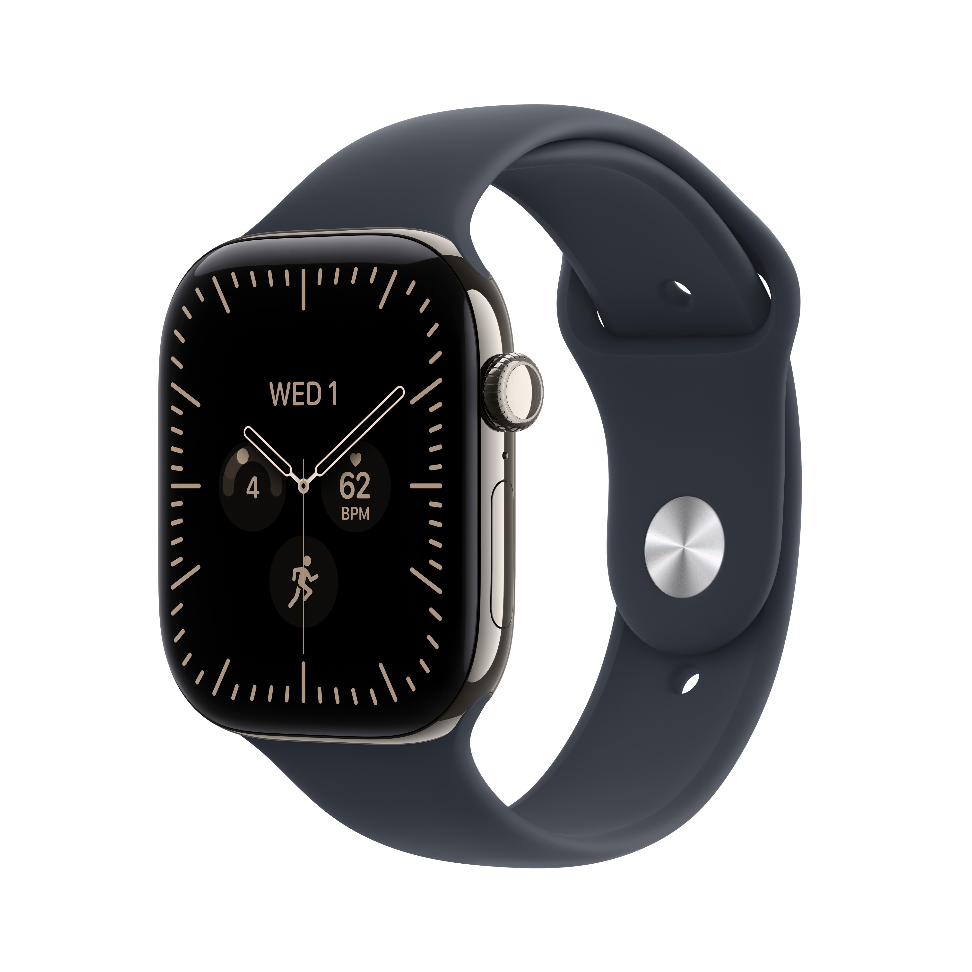 Apple Watch Series 12 GPS + Cellular 42 mm, puzdro z prírodného titánu s tmavomodrým športovým remienkom – M/L
