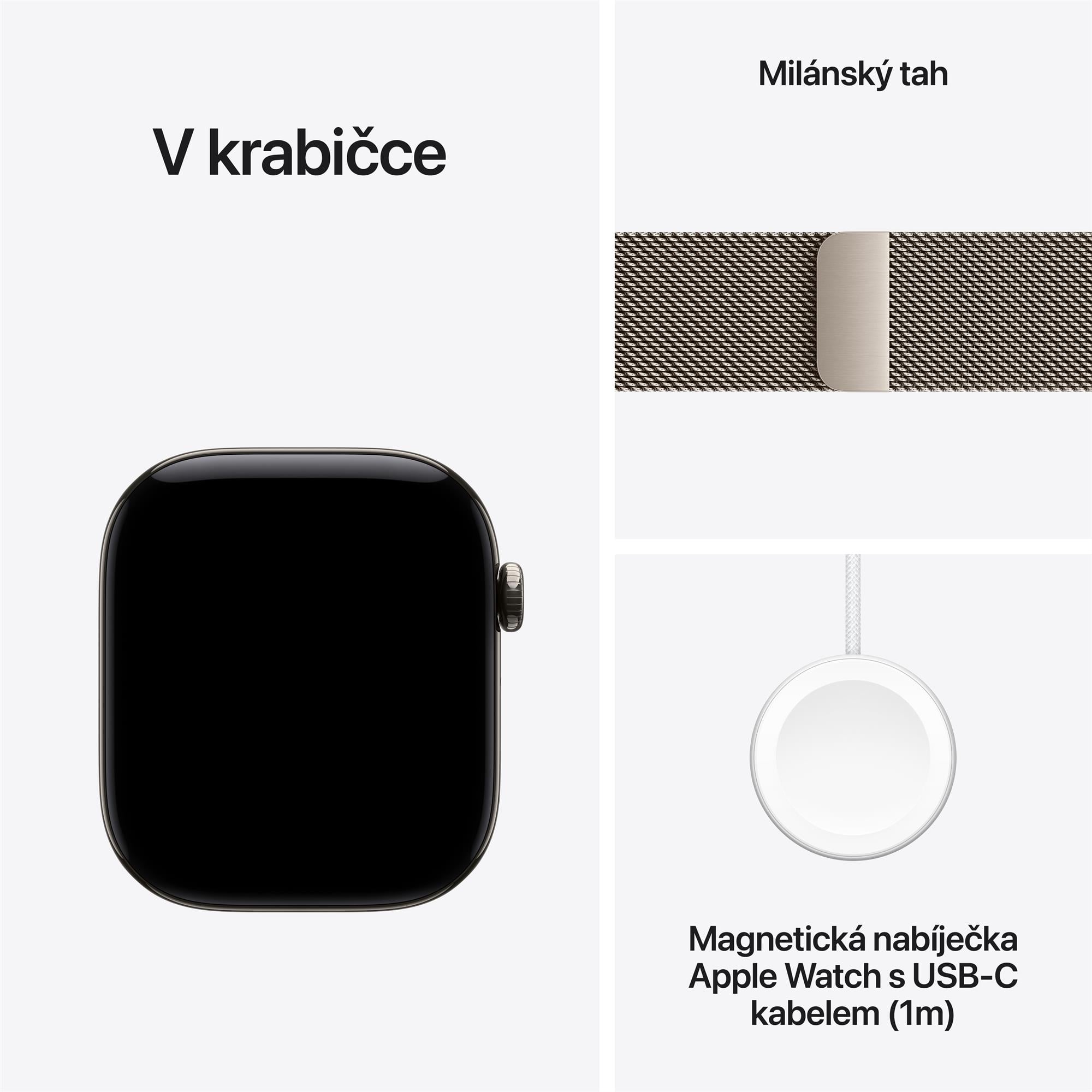 Apple Watch Series 12 GPS + Cellular 42 mm s puzdrom z prírodného titánu a prírodným milánskym remienkom