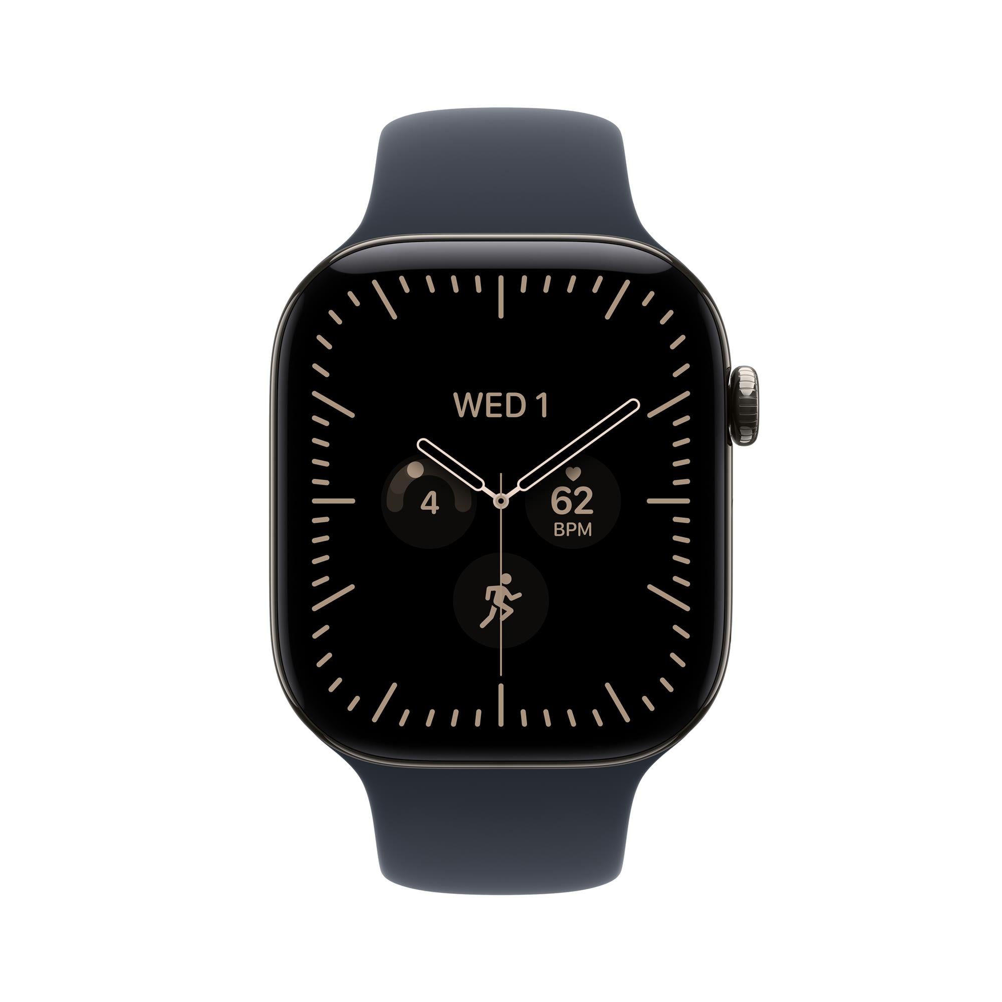 Apple Watch Series 12 GPS + Cellular 46 mm, puzdro z prírodného titánu s tmavomodrým športovým remienkom – M/L