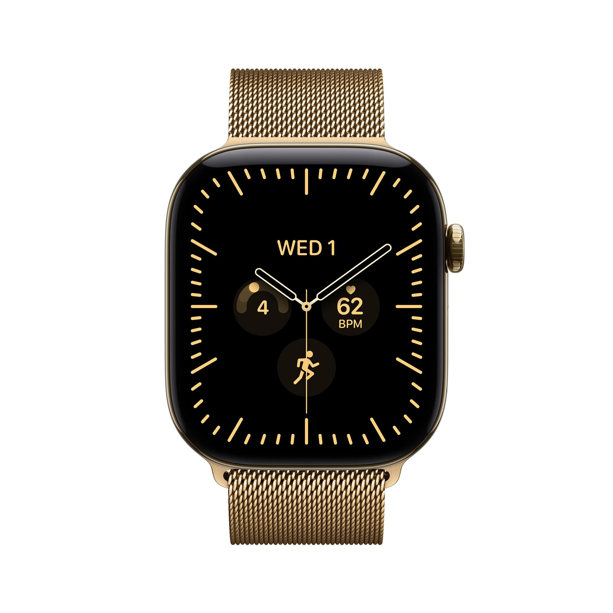 Apple Watch Series 12 GPS + Cellular 46 mm, titánové puzdro v odtieni Radiant Gold s milánskym remienkom v odtieni Radiant Gold – S/M