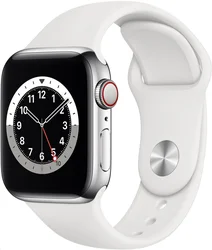 APPLE Watch Series 6 GPS+Cellular,40mm Silver Stainless Steel Case with White Sport Band