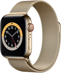 APPLE Watch Series 6 GPS+Cellular,44mm Gold Stainless Steel Case with Gold Milanese Loop