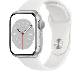 Apple Watch Series 8 GPS 41mm strieborné hliníkové puzdro s bielym športovým remienkom - Bežné (mp6k3cs/a)