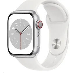Apple Watch Series 8 GPS Cellular 41mm strieborné hliníkové puzdro s bielym športovým remienkom - Bežné (mp4a3cs/a)