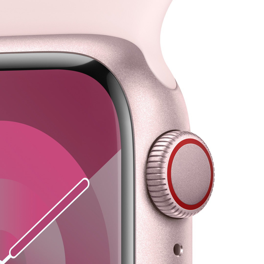 Apple Watch Series 9 41 mm Cellular Pink Aluminium so svetloružovým športovým remienkom - M/L