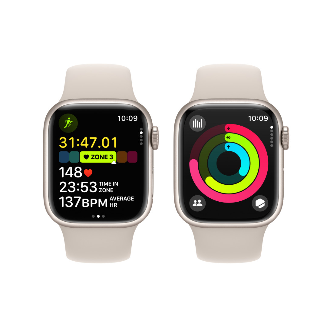 Apple Watch Series 9 41 mm Cellular Star White Aluminium s bielym športovým remienkom Star - S/M