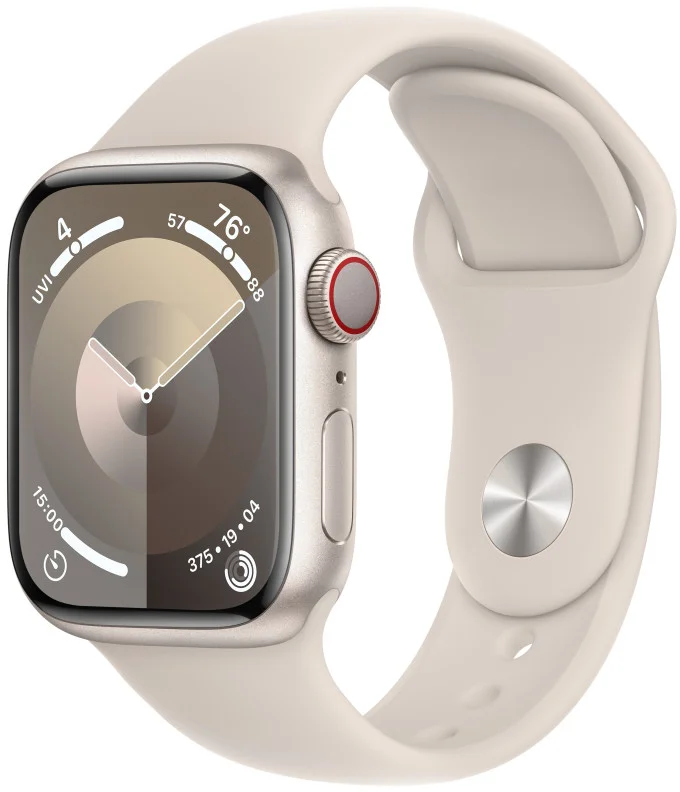 Apple Watch Series 9 41 mm Cellular Star White Aluminium s bielym športovým remienkom Star - S/M