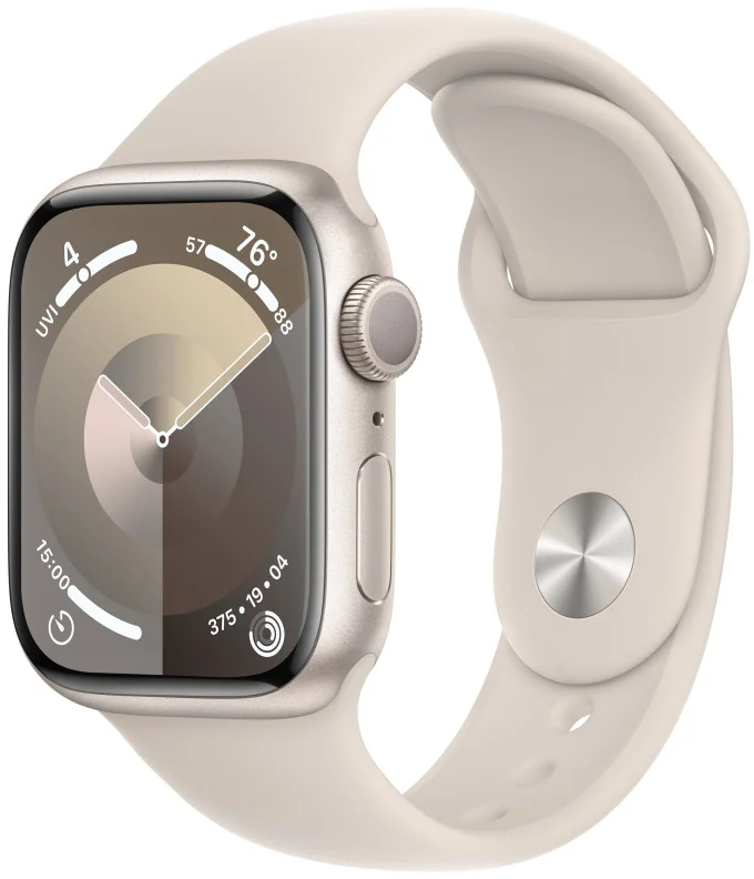 Apple Watch Series 9 41 mm Star White Aluminium s bielym športovým remienkom - S/M