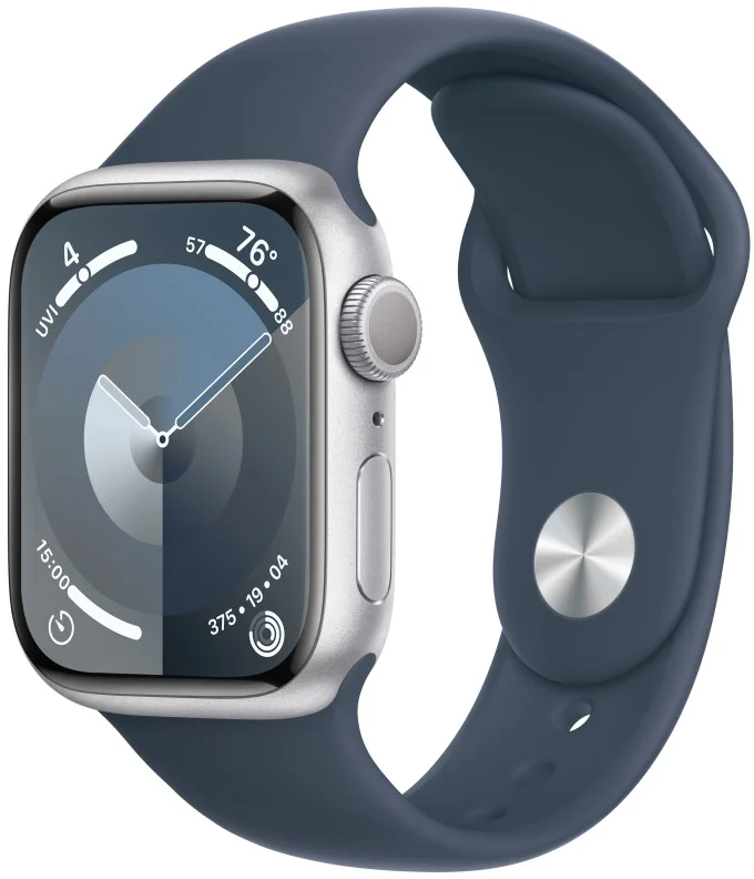 Apple Watch Series 9 41 mm strieborné hliníkové s ľadovo modrým športovým remienkom - S/M
