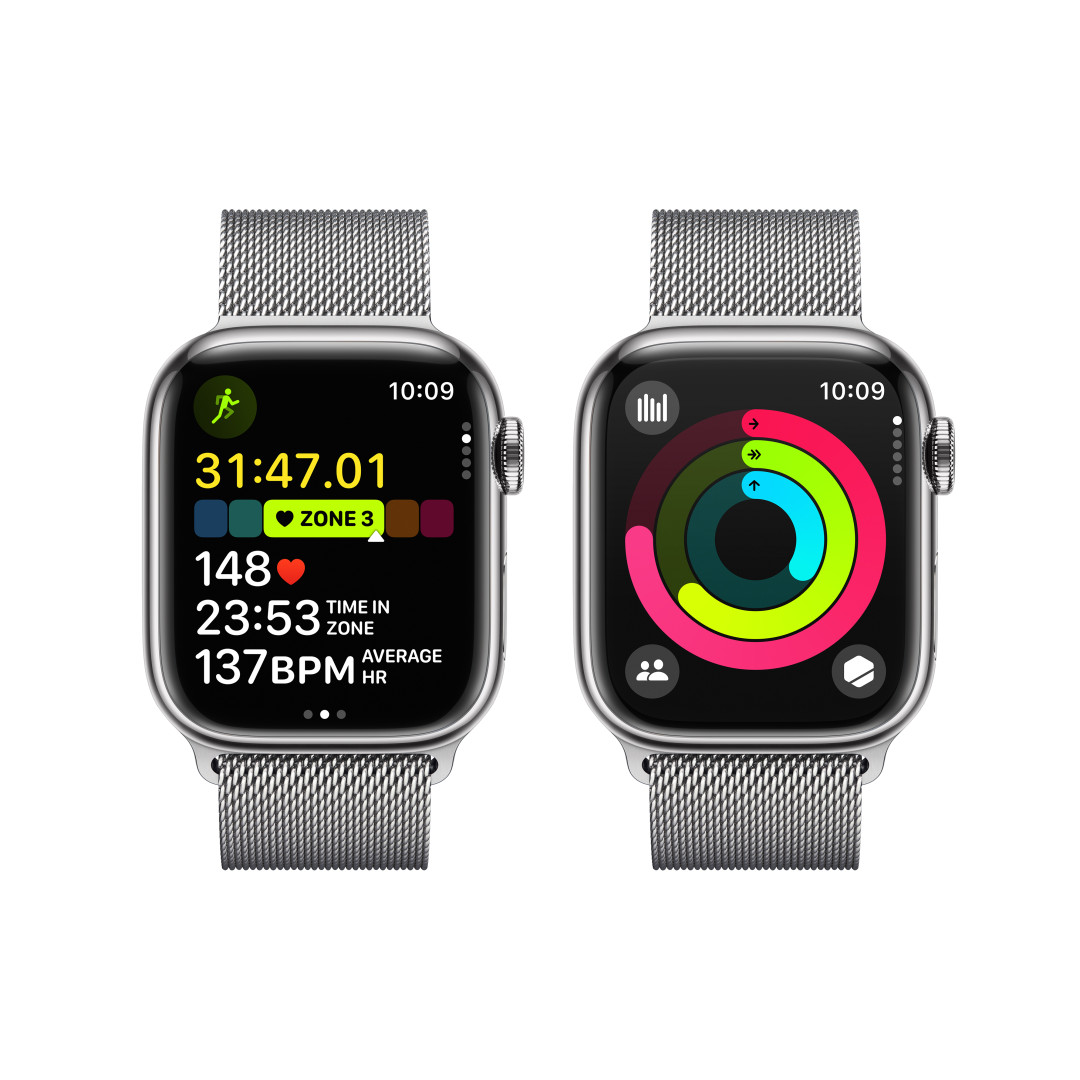 Apple Watch Series 9 41mm Cellular Stříbrný nerez s stříbrným milánským tahem