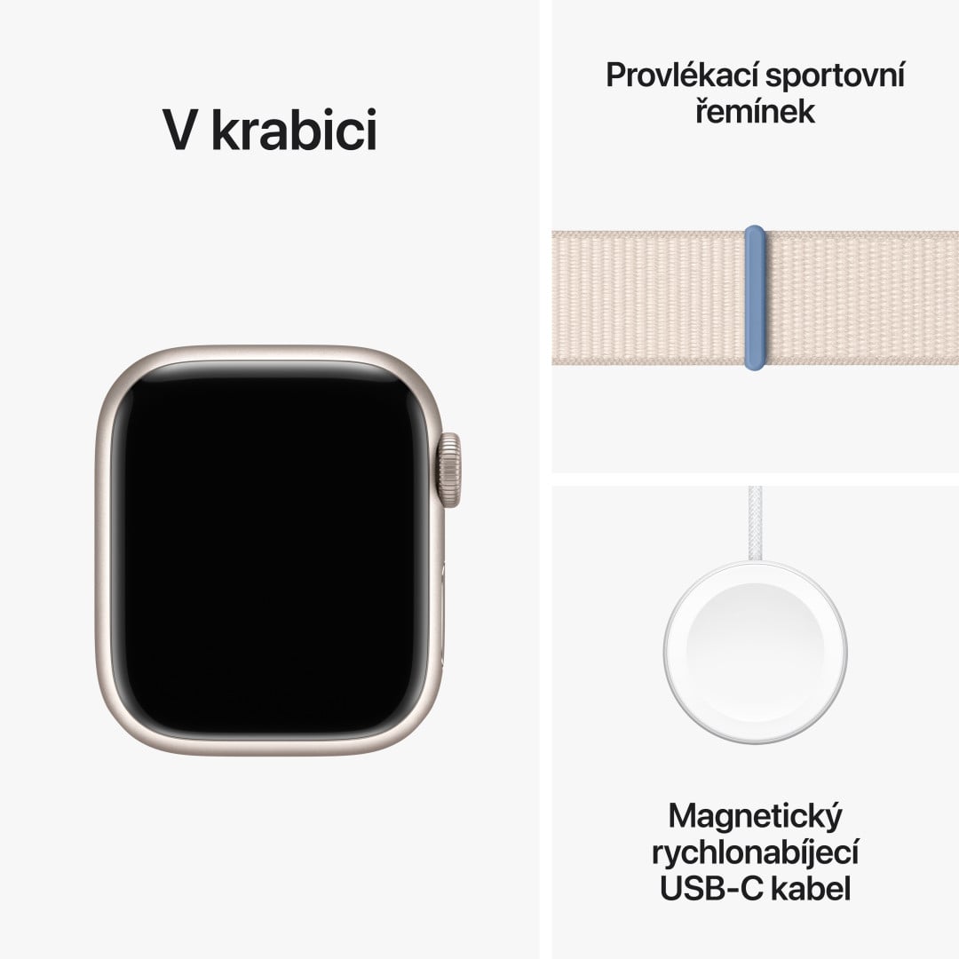 Apple Watch Series 9 41mm Hvězdně bílý hliník s hvězdně bílým provlékacím sportovním řemínkem