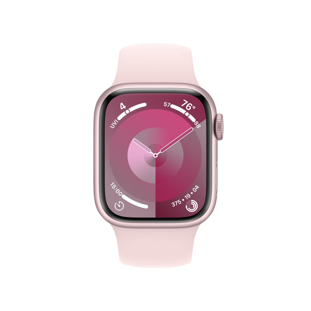 Apple Watch Series 9 41mm Růžový hliník se světle růžovým sportovním řemínkem - M/L