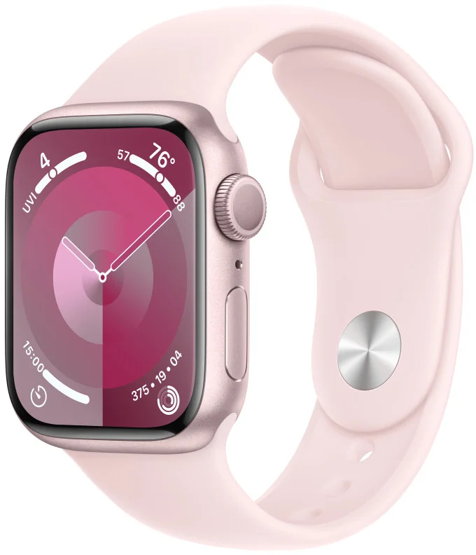 Apple Watch Series 9 41mm Růžový hliník se světle růžovým sportovním řemínkem - M/L