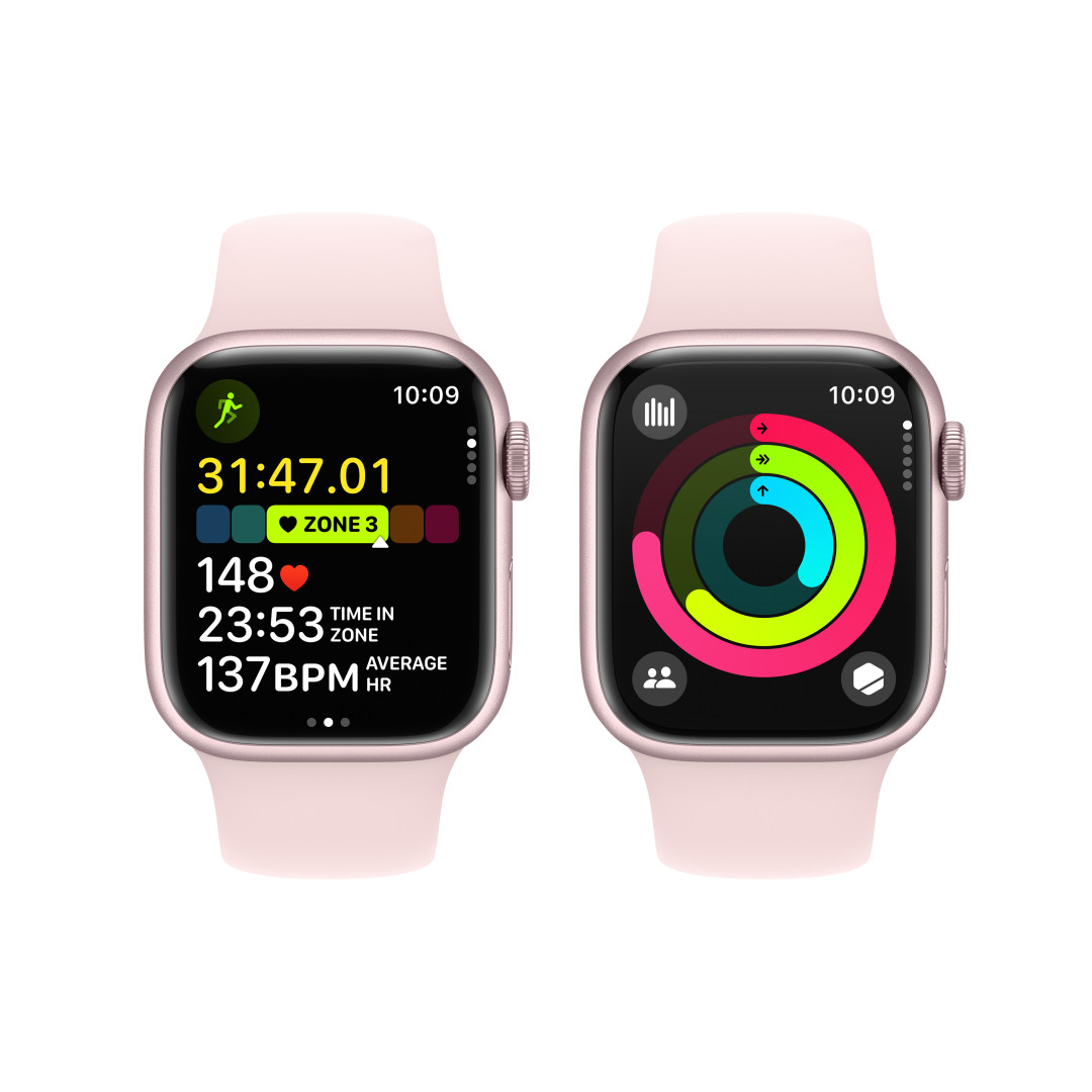 Apple Watch Series 9 41mm ružový hliník so svetloružovým športovým remienkom - S/M