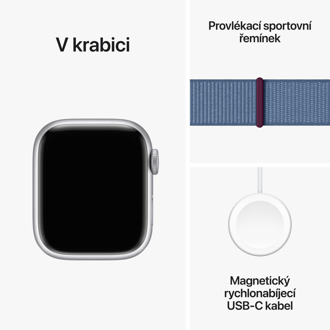 Apple Watch Series 9 41mm Stříbrný hliník s ledově modrým provlékacím sportovním řemínkem