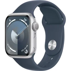 Apple Watch Series 9 41mm Stříbrný hliník s ledově modrým sportovním řemínkem - S/M