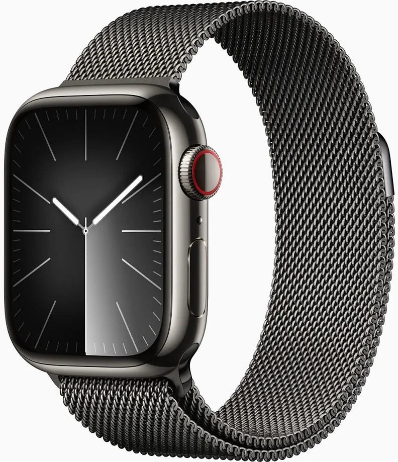Apple Watch Series 9 45 mm Cellular Grafitovo sivá nehrdzavejúca oceľ s grafitovo sivým milánskym napínačom