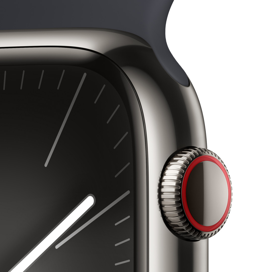 Apple Watch Series 9 45 mm Cellular Grafitovo sivá nehrdzavejúca oceľ s tmavým atramentovým športovým remienkom - S/M
