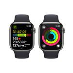 Apple Watch Series 9 45 mm Cellular Graphite Grey z nehrdzavejúcej ocele s tmavým atramentovým športovým remienkom - M/L