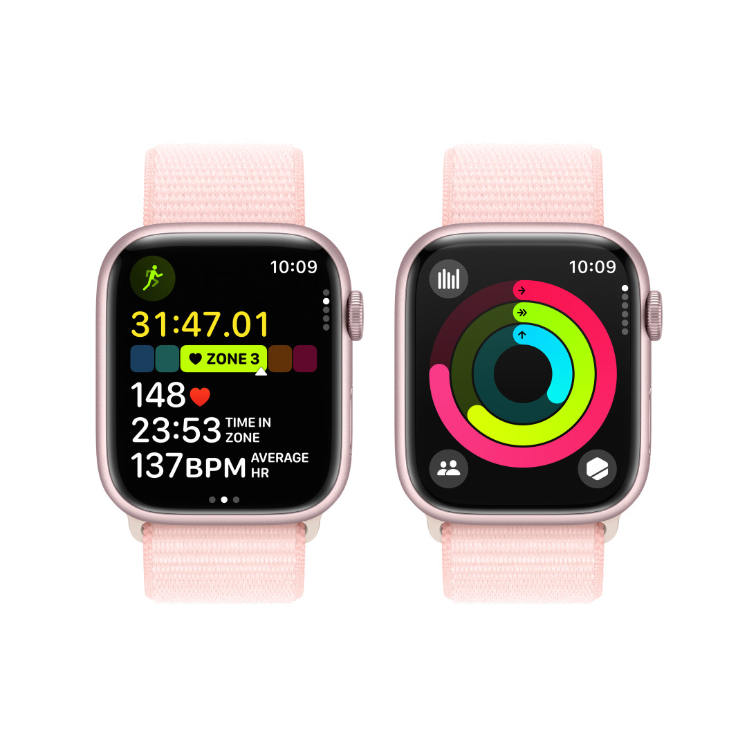 Apple Watch Series 9 45 mm Cellular Pink Aluminium so svetloružovým športovým remienkom