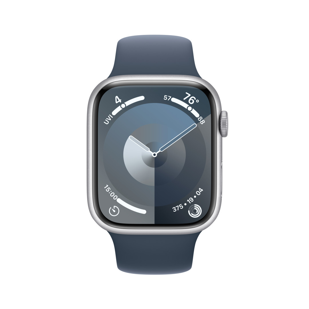 Apple Watch Series 9 45 mm Cellular Silver Aluminium s ľadovo modrým športovým remienkom - S/M