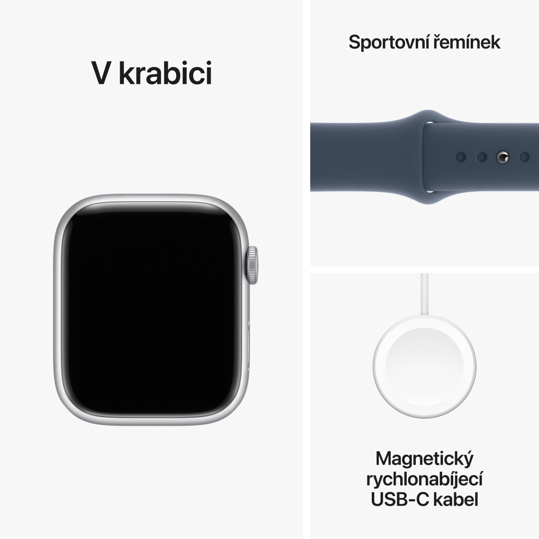 Apple Watch Series 9 45 mm Cellular Silver Aluminium s ľadovo modrým športovým remienkom - S/M