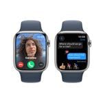 Apple Watch Series 9 45 mm Cellular Silver z nehrdzavejúcej ocele s ľadovo modrým športovým remienkom - M/L