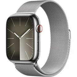 Apple Watch Series 9 45 mm Cellular Silver z nehrdzavejúcej ocele so strieborným milánskym napínačom