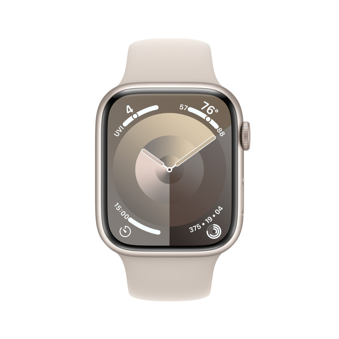 Apple Watch Series 9 45 mm Hviezdne biely hliník s hviezdne bielym športovým remienkom - S/M