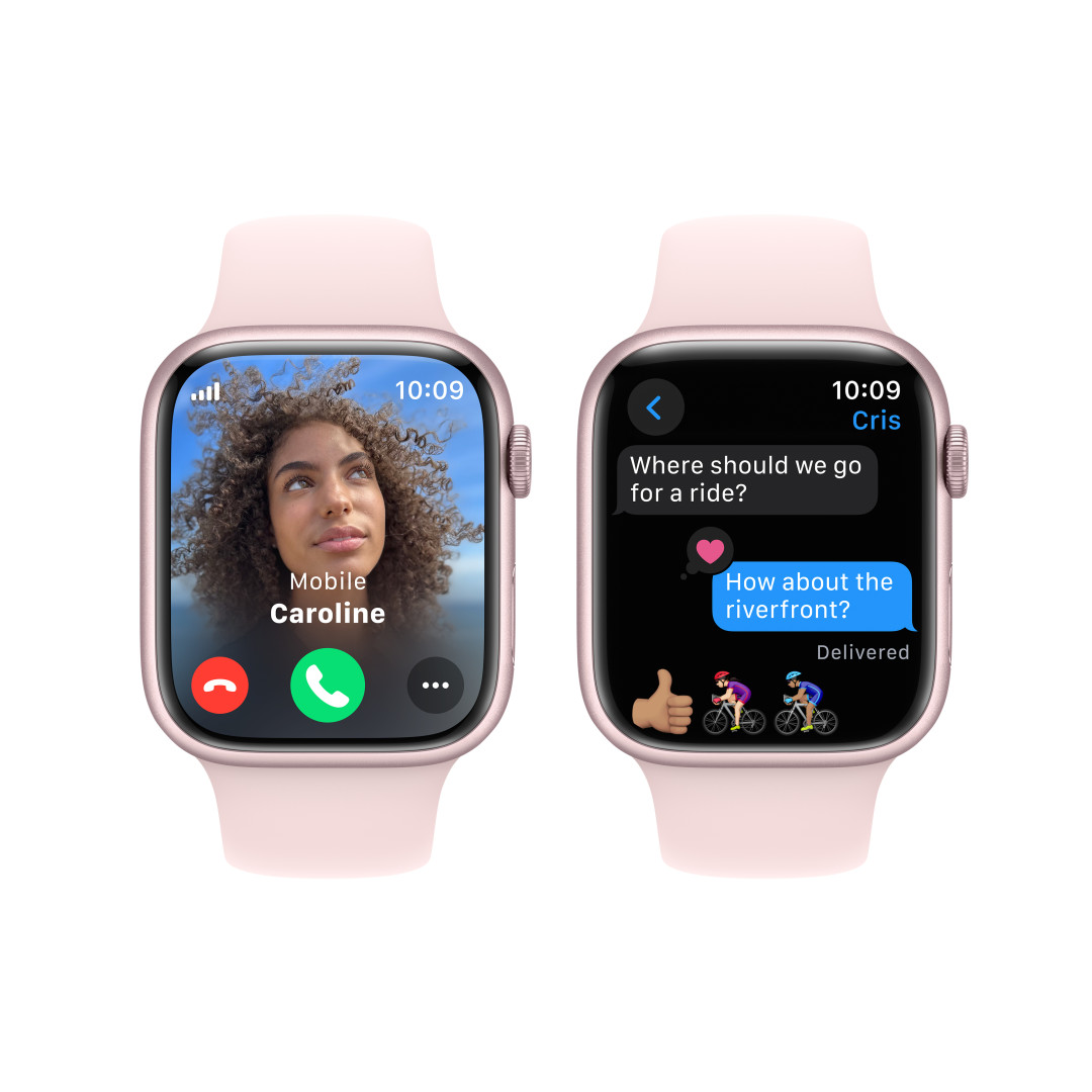 Apple Watch Series 9 45mm Cellular Růžový hliník se světle růžovým sportovním řemínkem - S/M