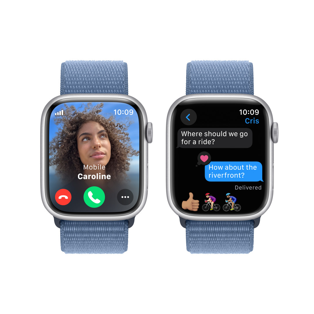 Apple Watch Series 9 45mm Cellular Stříbrný hliník s ledově modrým provlékacím sportovním řemínkem