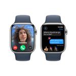 Apple Watch Series 9 45mm Cellular Stříbrný nerez s ledově modrým sportovním řemínkem - M/L