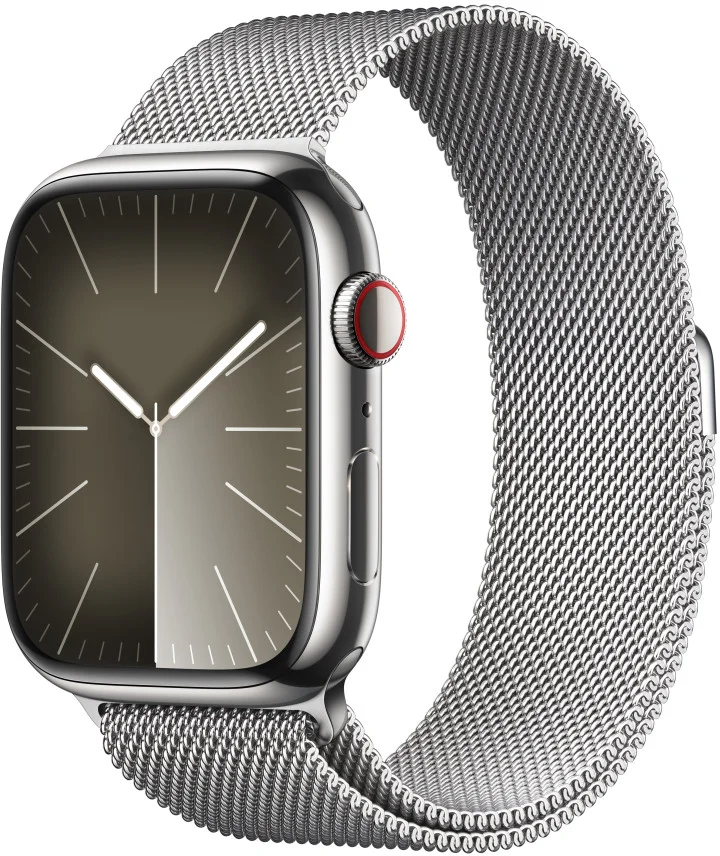 Apple Watch Series 9 45mm Cellular Stříbrný nerez se stříbrným milánským tahem