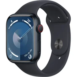 Apple Watch Series 9 45mm Cellular Temně inkoustový hliník s temně inkoustovým sportovním řemínkem -S/M