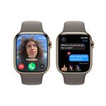 Apple Watch Series 9 45mm Cellular Zlatý nerez s jílově šedým sportovním řemínkem - S/M