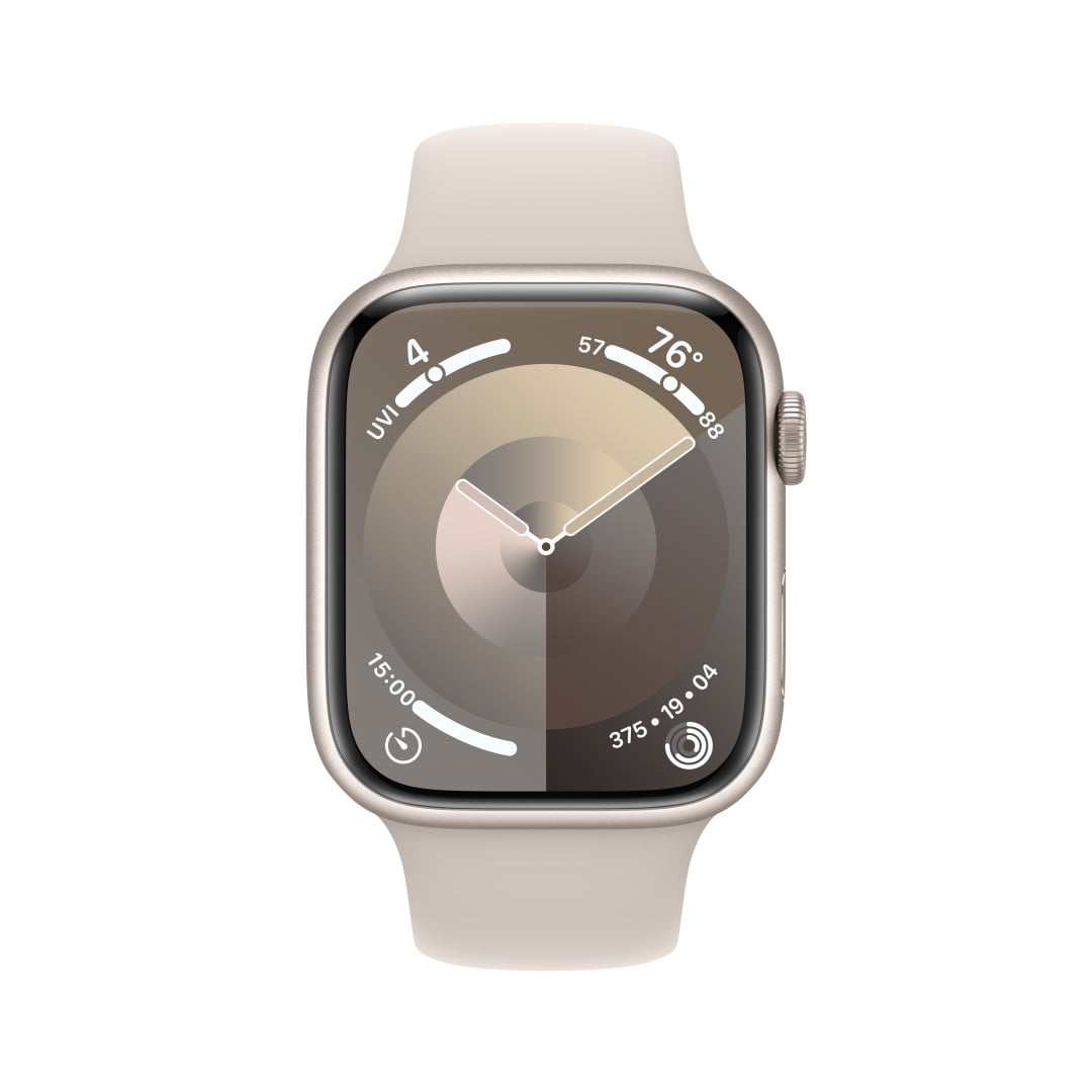 Apple Watch Series 9 45mm Hvězdně bílý hliník s hvězdně bílým sportovním řemínkem - S/M