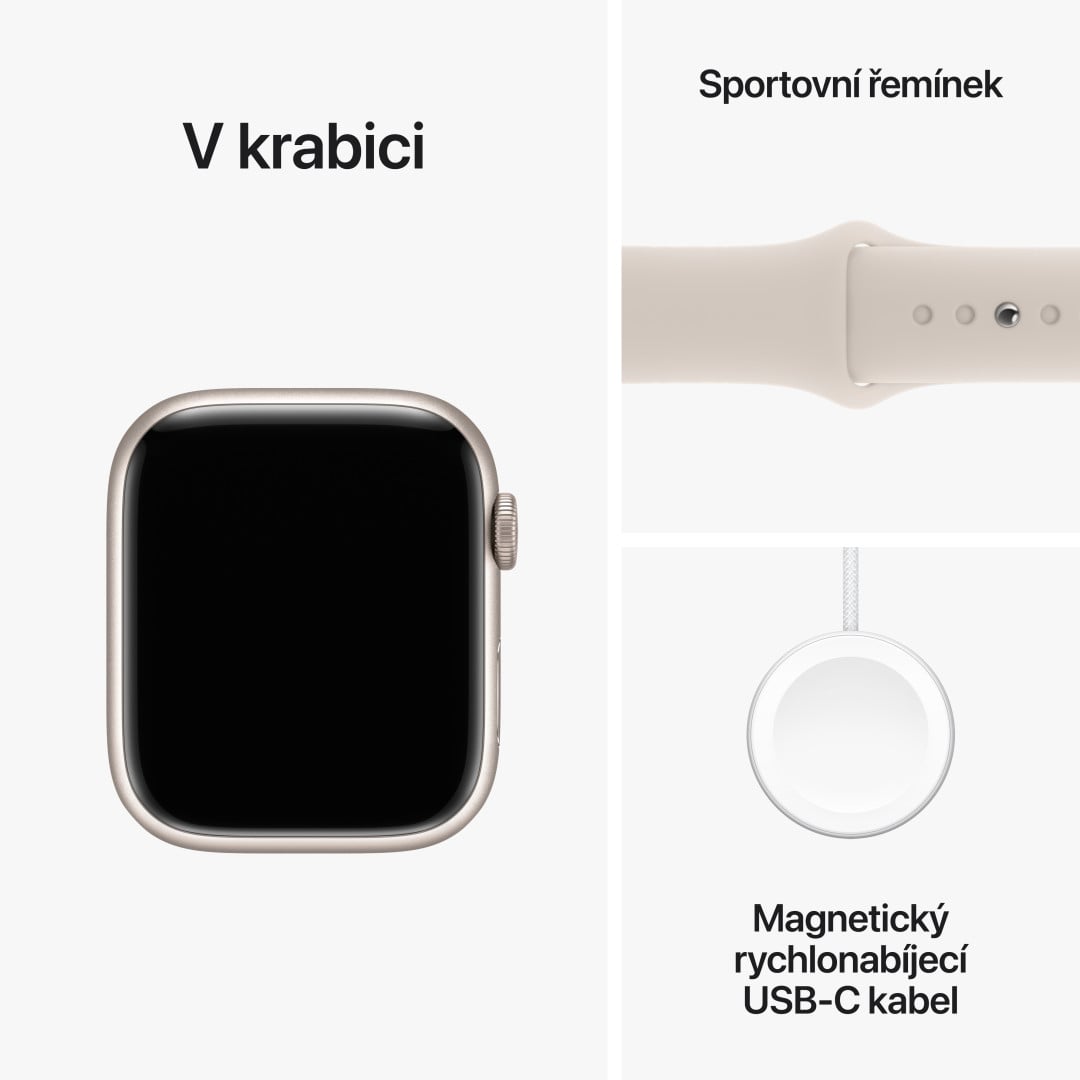 Apple Watch Series 9 45mm Hvězdně bílý hliník s hvězdně bílým sportovním řemínkem - S/M