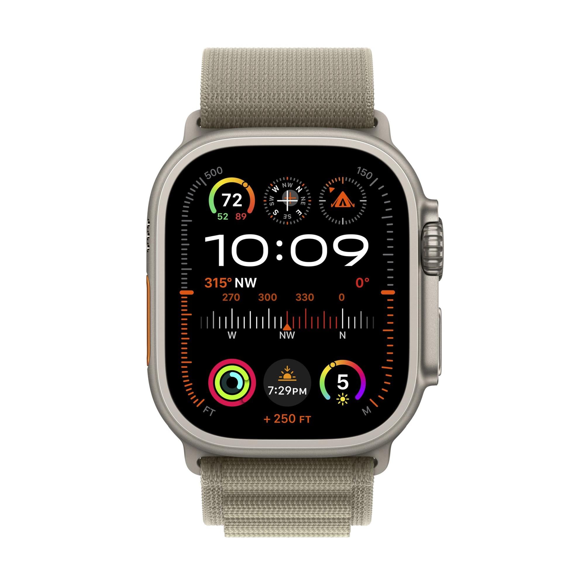 Apple Watch Ultra 2 49mm titanové pouzdro s olivovým alpským tahem - Large