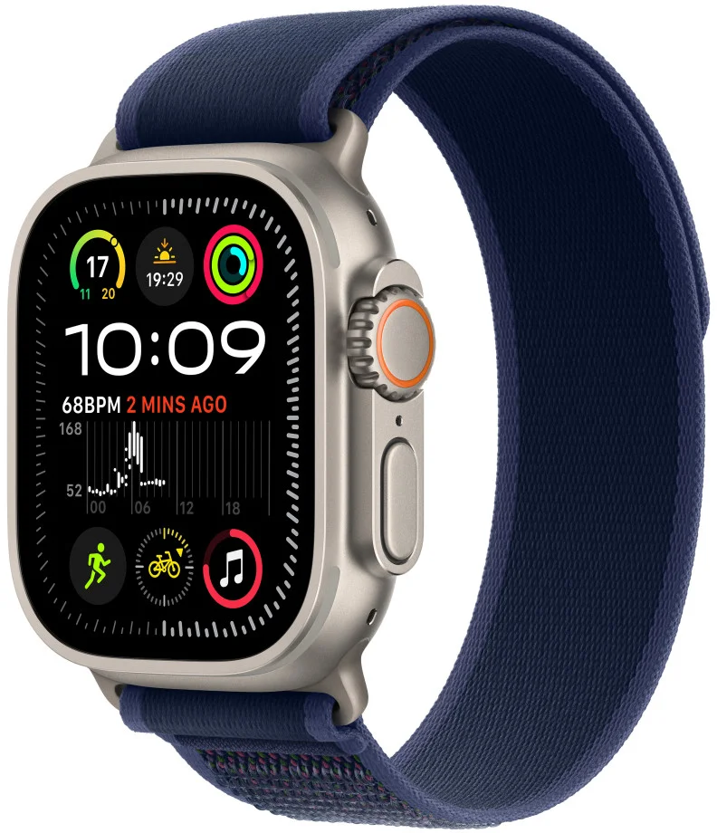 Apple Watch Ultra 2 GPS + Cellular 49 mm puzdro z prírodného titánu s modrou slučkou Trail Loop - S/M (MX4J3CS/A)
