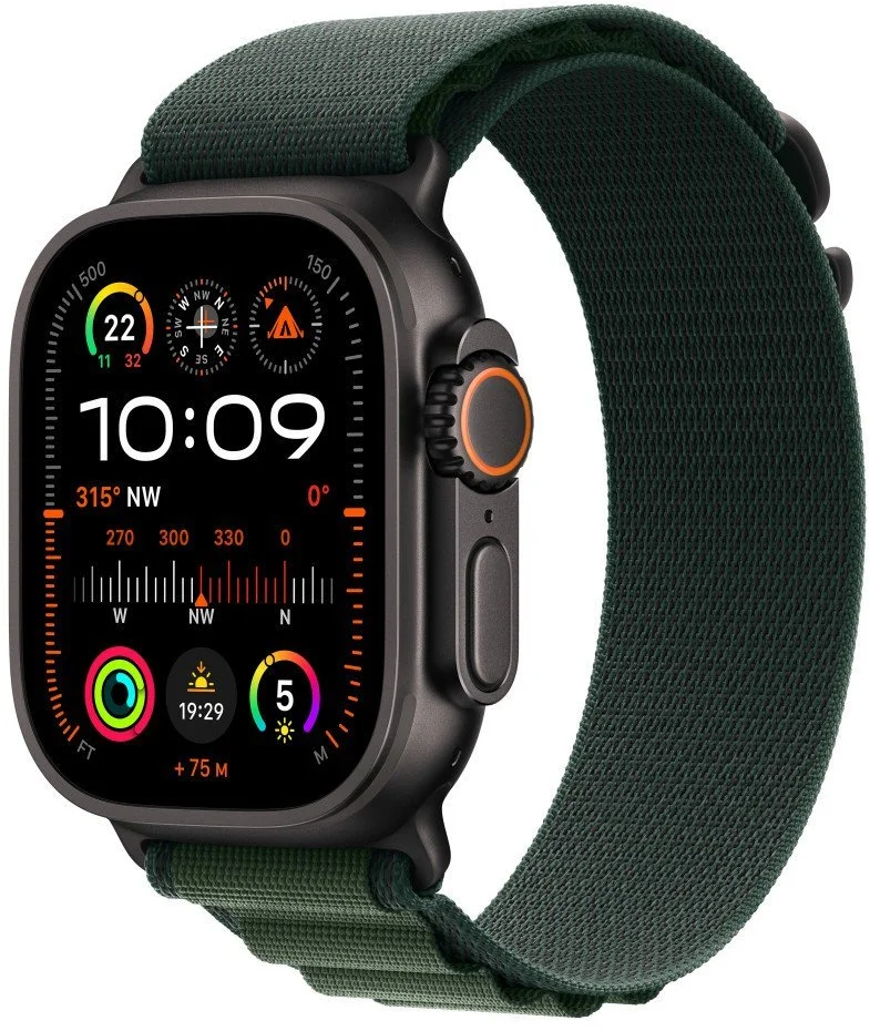 Apple Watch Ultra 2 GPS + Cellular 49mm Black Titanium Case with Dark Green Alpine Loop - Large (MX4T3CS/A)