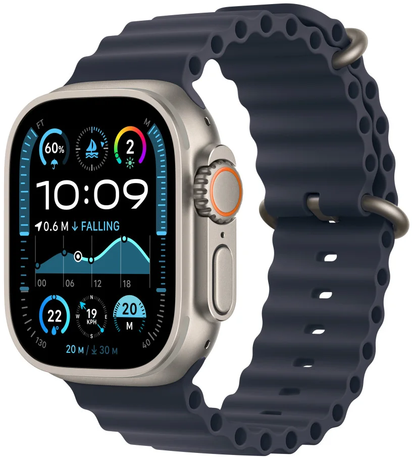Apple Watch Ultra 2 GPS + Cellular 49mm Natural Titanium Case with Navy Ocean Band (MX4D3CS/A)