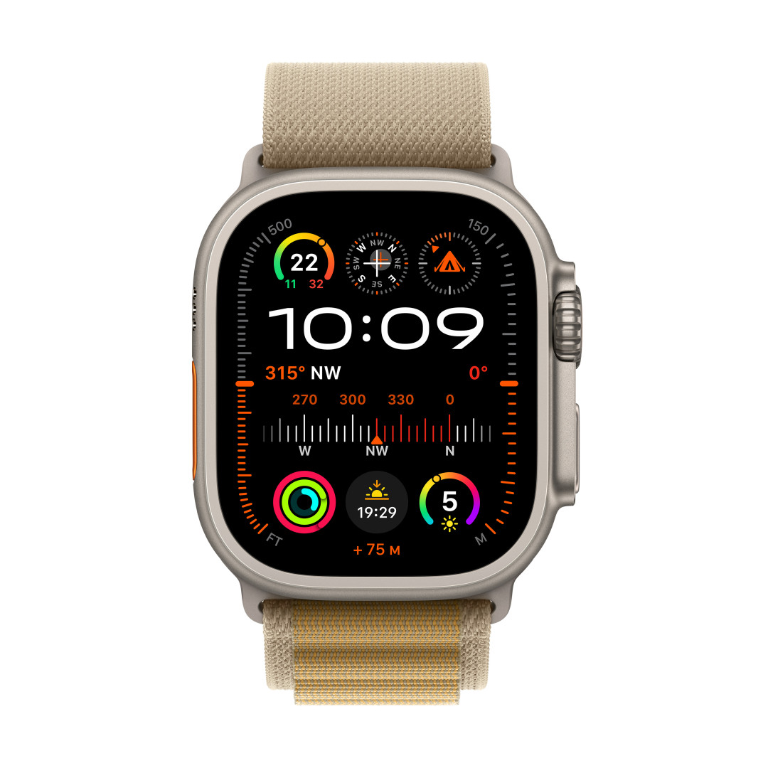 Apple Watch Ultra 2 GPS + Cellular 49mm Natural Titanium Case with Tan Alpine Loop - Small (MX4E3CS/A)