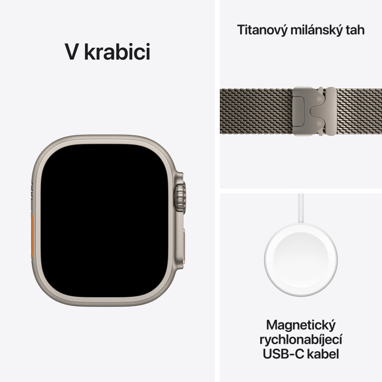 Apple Watch Ultra 3 49 mm, Titán s prírodným titánovým milánskym ťahom - L