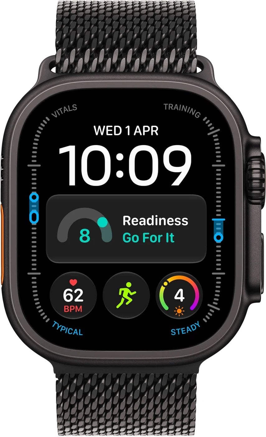 Apple Watch Ultra 4 GPS + Cellular 49 mm, čierne titánové puzdro s čiernym titánovým milánskym remienkom – M