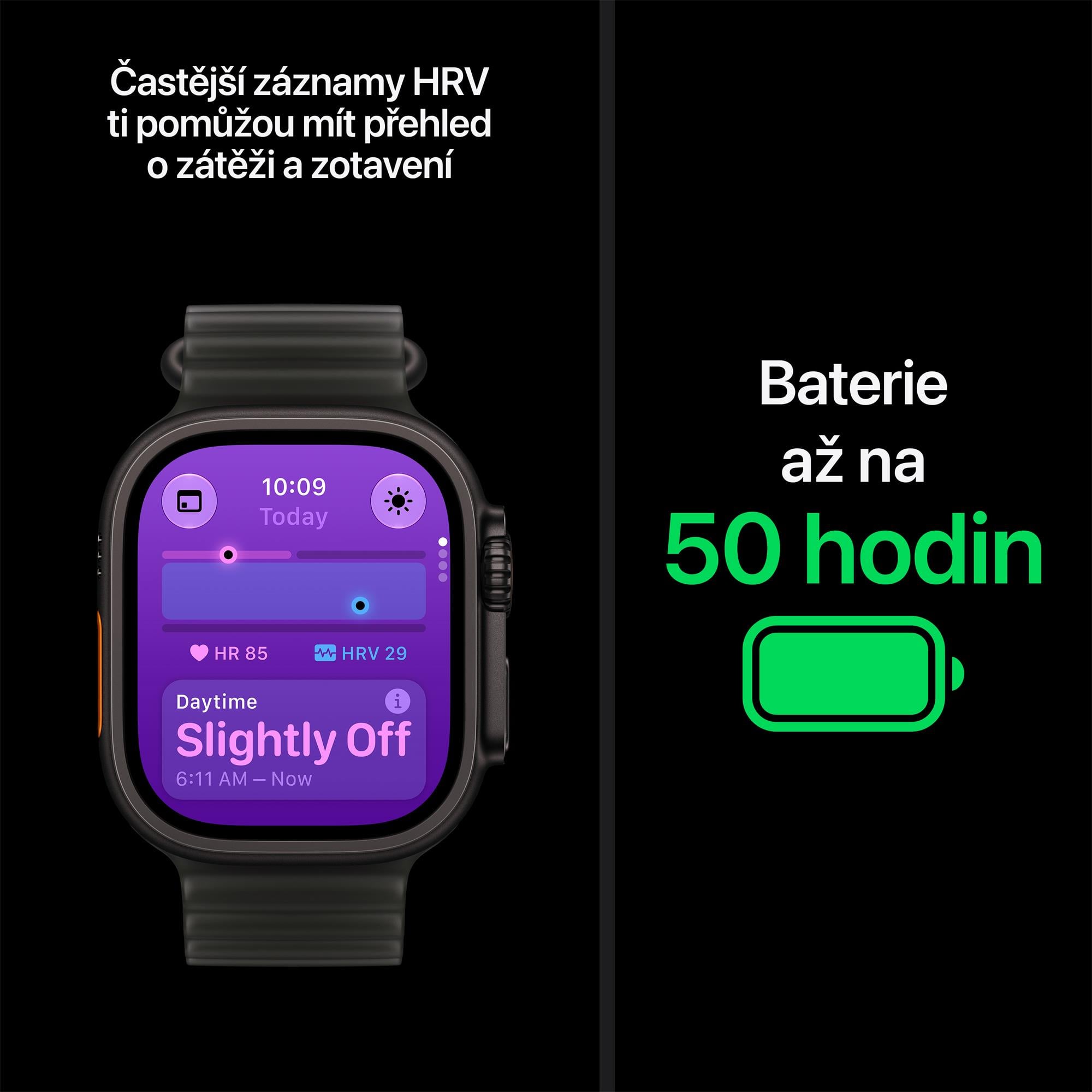 Apple Watch Ultra 4 GPS + Cellular 49 mm, čierne titánové puzdro s priehľadným čiernym remienkom Ocean Band
