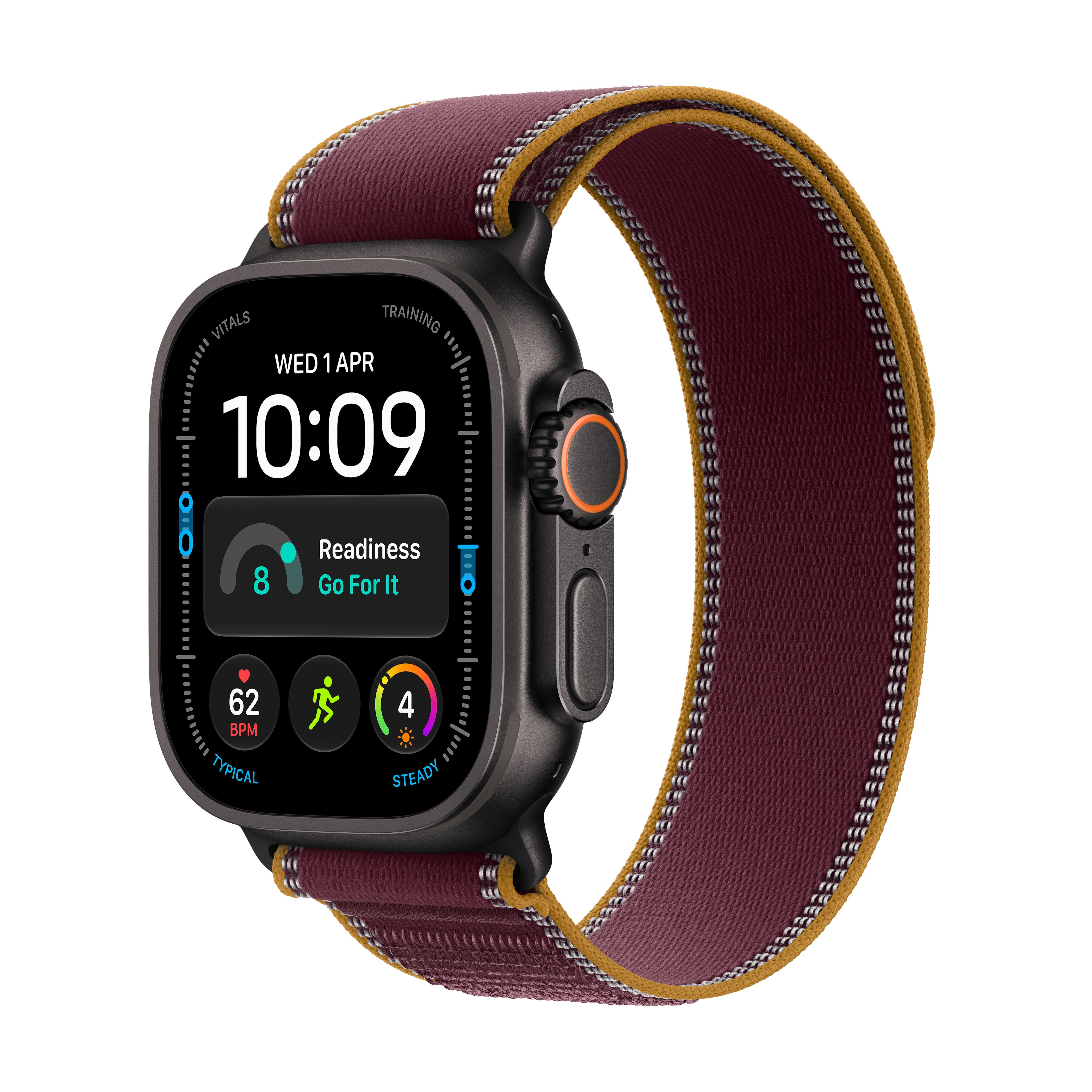Apple Watch Ultra 4 GPS + Cellular 49mm Black Titanium Case with Burgundy Trail Loop - S/M