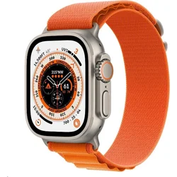 Apple Watch Ultra GPS + Cellular, 49mm Titanium Case with Orange Alpine Loop - Small (mnhh3cs/a)