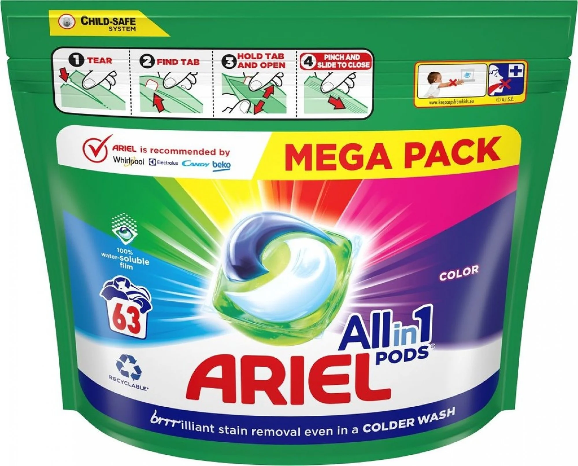 Ariel pracie gélové kapsuly Color, 63 ks