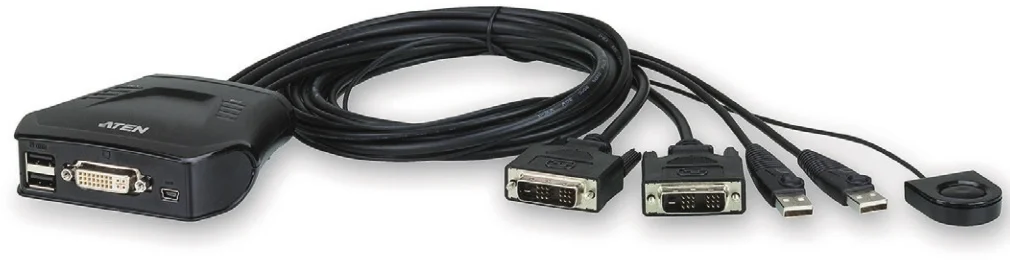 ATEN 2-port DVI KVM USB mini, integrované káble, tlačidlo na prepínanie CS-22D